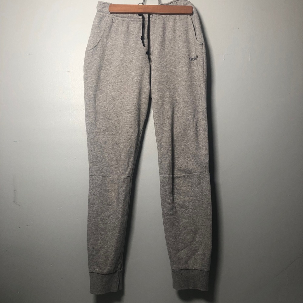 Adidas Jogger Pants Women XS Gray Fleece Tapered Drawstring Sweatpants